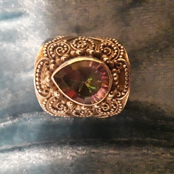 Mystic topaz Bali design Sterling silver teardrop ring sz 5.75 - Picture 7 of 12